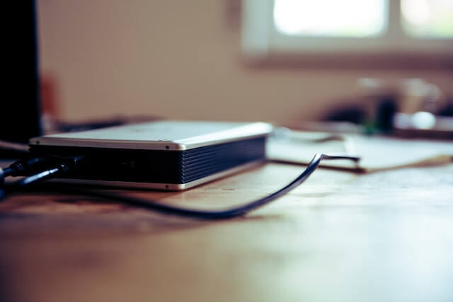 Closeup of a backup drive.